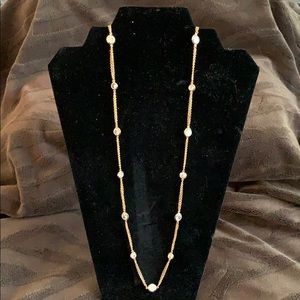 Super Long Gold Tone Station Necklace